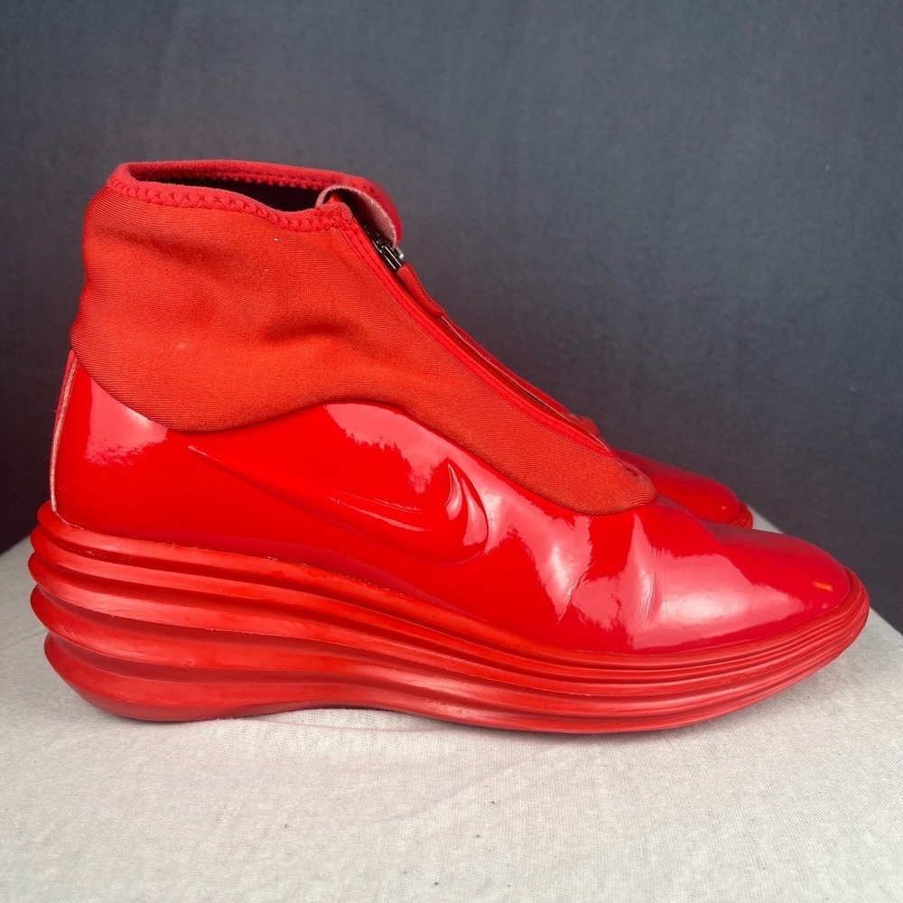 Nike LunarLon Red Patent Leather Zip Up Ankle High Top 7.5 Y2K Sophisticated